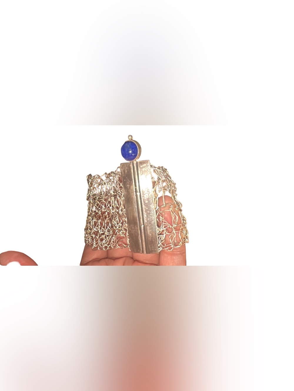 Handcrafted Sterling Silver with Genuine Lapis Accented Pin Lock